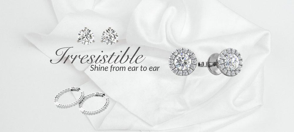 Irresistible Shine from Ear to Ear advertising for luxury Jewelry e-commerce Shopify site