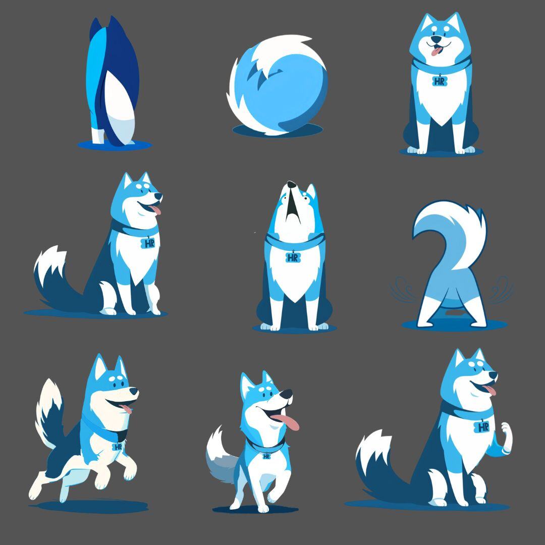 Character poses for mascot creation of nonprofit's best friend 